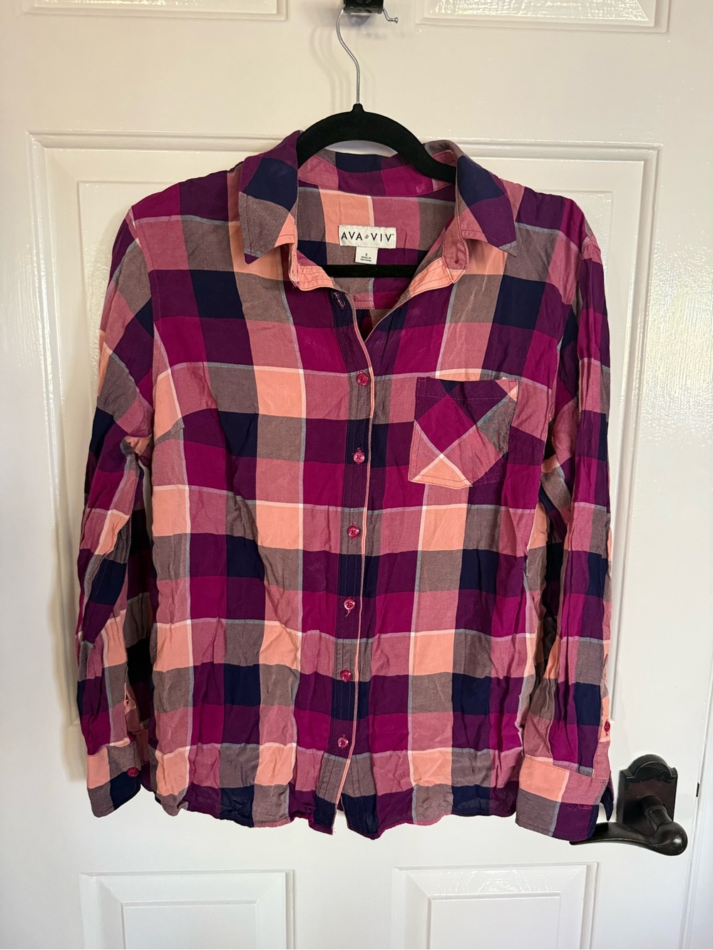 AVA VIV plaid women’s long sleeve shirt M